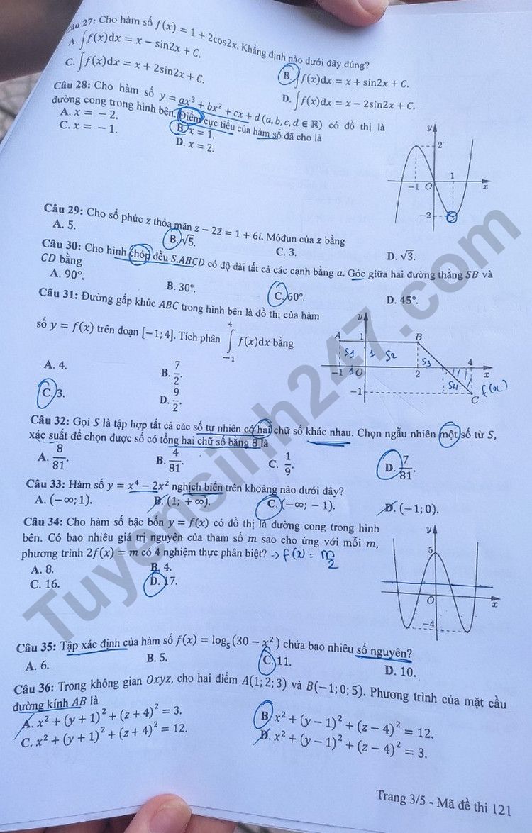 Gợi ý đáp án thi tốt nghiệp THPT 2023 môn Toán mã đề 121 - ảnh 3