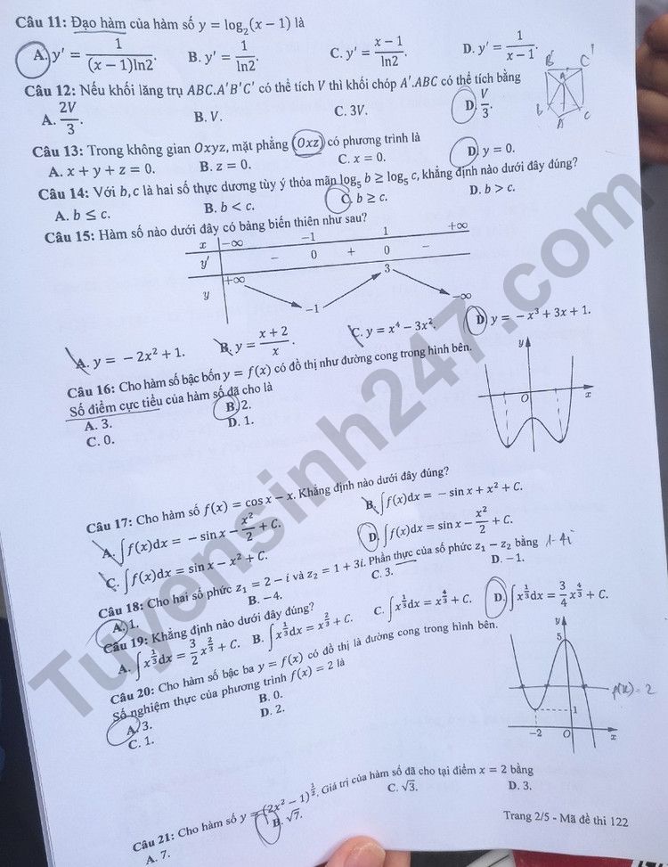 Gợi ý đáp án thi tốt nghiệp THPT 2023 môn Toán mã đề 122 - ảnh 2