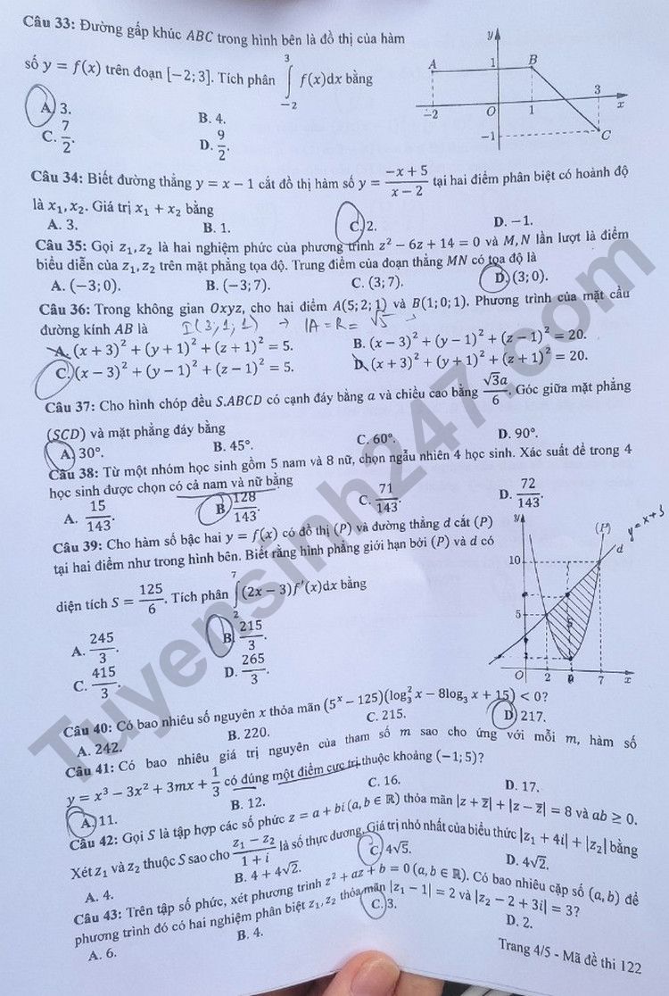 Gợi ý đáp án thi tốt nghiệp THPT 2023 môn Toán mã đề 122 - ảnh 4