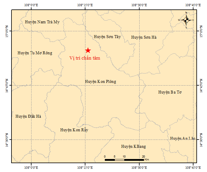 Tâm chấn của trận động đất xảy ra vào lúc 10h 10 phút tại Kon Tum vào sáng ngày 7/7