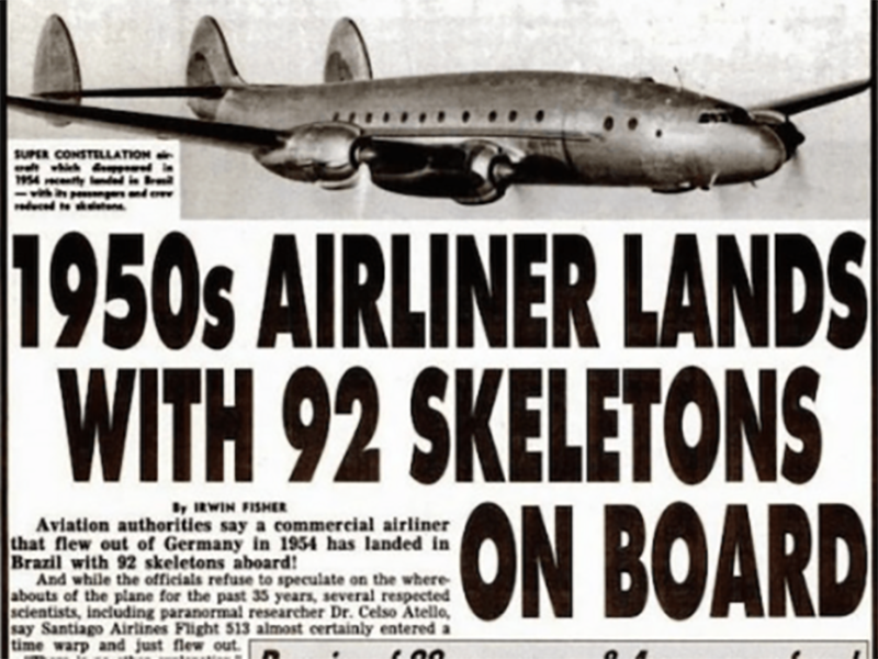 Tiêu đề bài báo về chuyến bay mất tích bất ngờ trở về mang theo 92 bộ xương khiến dư luận xôn xao