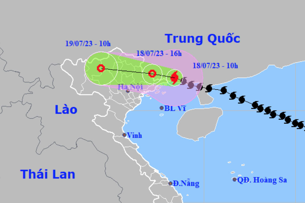 Trưa ngày 18/7, bão đã tiến vào đất liền Trung Quốc, giáp ranh với Việt Nam