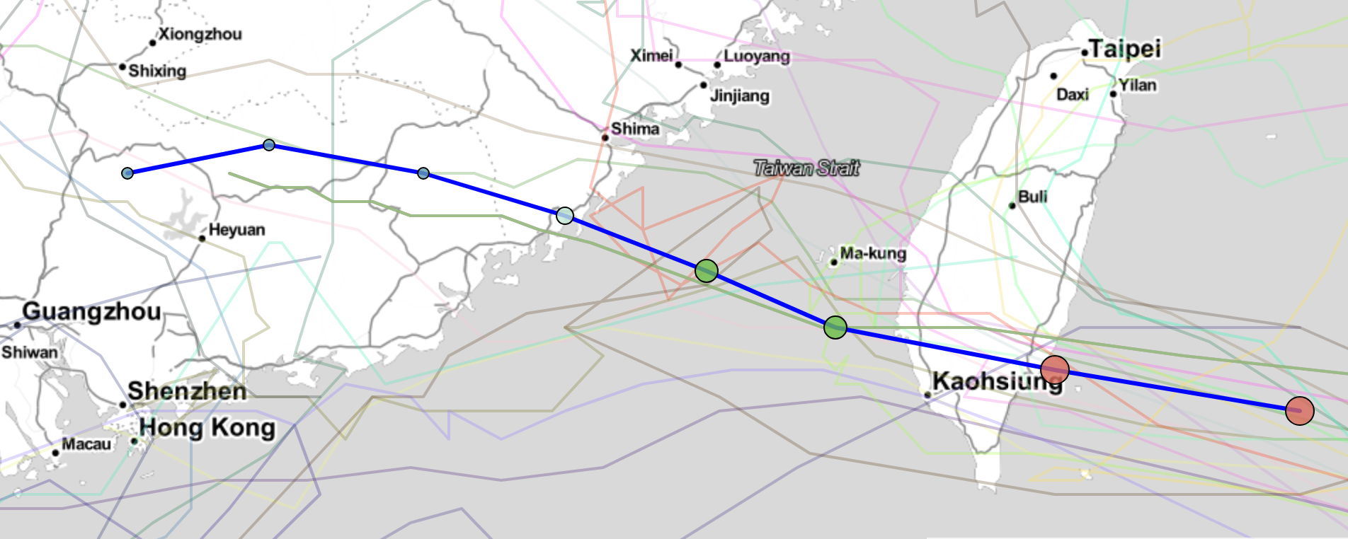 Dự kiến đường đi của bão Haiku sẽ đi vào khi vực Đông Nam Đài Loan và tỉnh Phúc Kiến (Trung Quốc)
