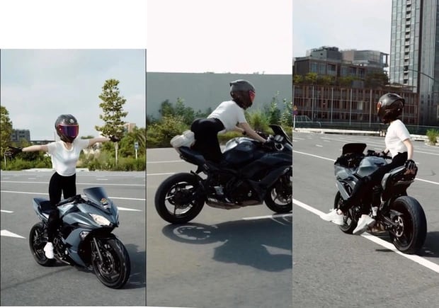 Những hình ảnh Ngọc Trinh thử thách khi điều khiển xe moto