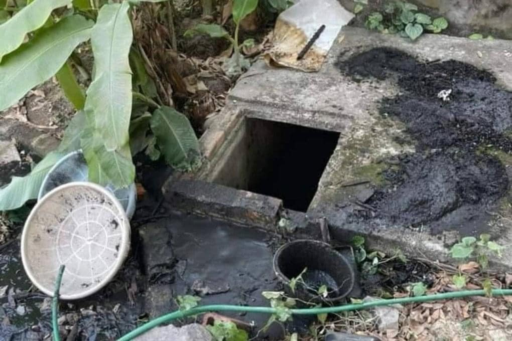 Bể nước bỏ hoang sau nhà - nơi phát hiện bộ hài cốt của nạn nhân N.T.T.