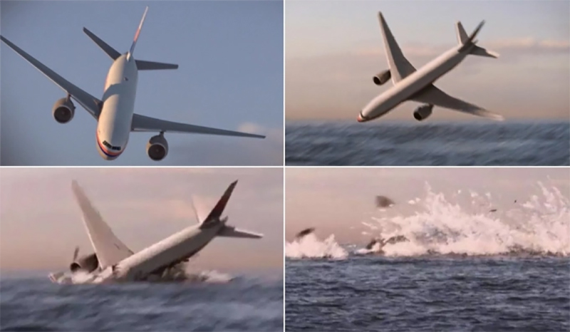 Hình ảnh mô phỏng máy bay MH370 rơi xuống biển trong bộ phim tài liệu