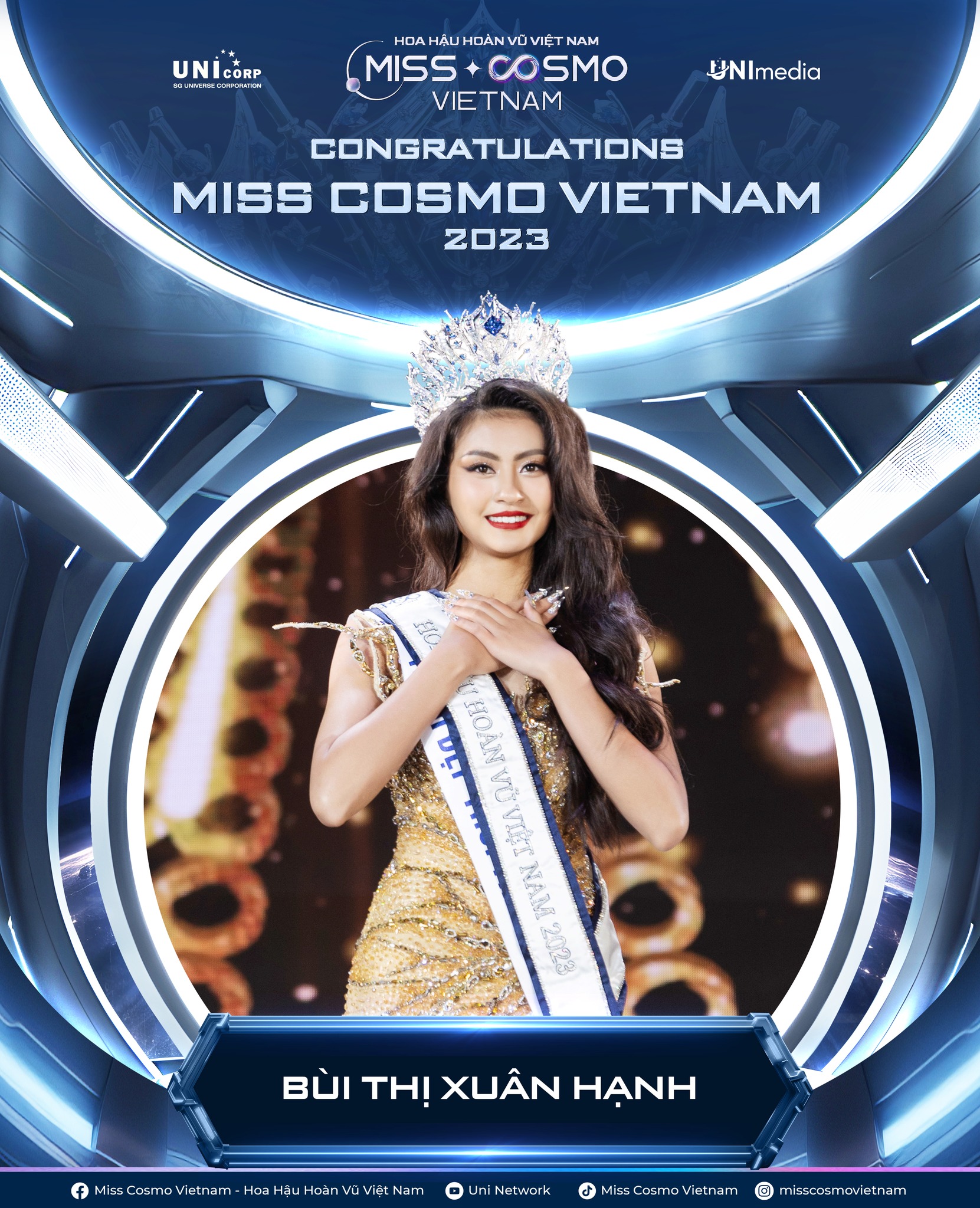 Bùi Thị Xuân Hạnh là người đăng quang Miss Cosmo Vietnam 2023