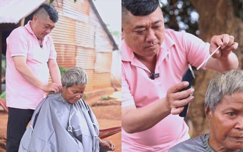 Mỗi khi có thời gian rảnh, Phùng Ngọc đến buôn làng để cắt tóc miễn phí cho người dân