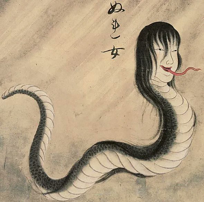 Hình ảnh con rắn đầu người là một yêu quái trong văn hóa Nhật Bản