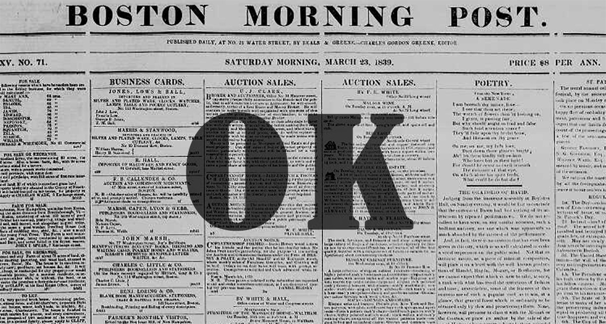 Tờ báo Boston Morning Post công nhận từ 'OK' chính thức