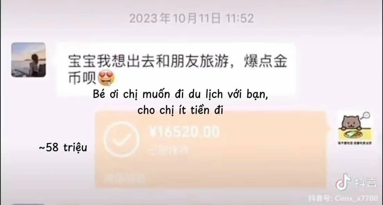 Khi muốn đi du lịch với bạn, Đàm Trúc cũng nhắn tin xin tiền Mèo Béo