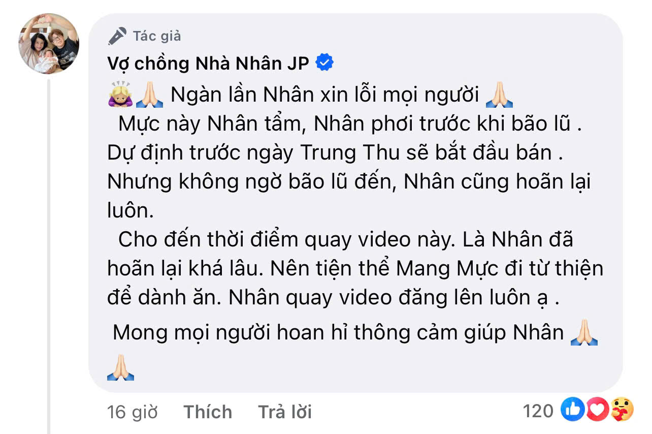 Bà Nhân Vlog phải xin lỗi vì để mọi người hiểu lầm