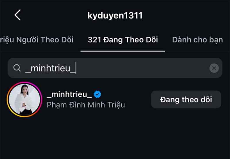 Minh Triệu đã hủy theo dõi tài khoản của Kỳ Duyên trong khi Kỳ Duyên vẫn còn giữ