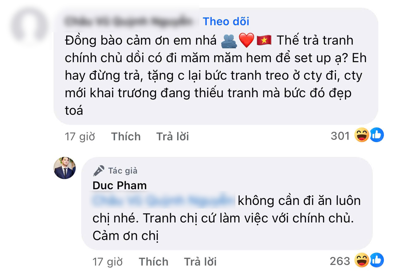 Nghiêm Đức đăng status phủ nhận việc đi ăn tối với Diệp Lâm Anh và hoàn trả bức tranh cho chính chủ