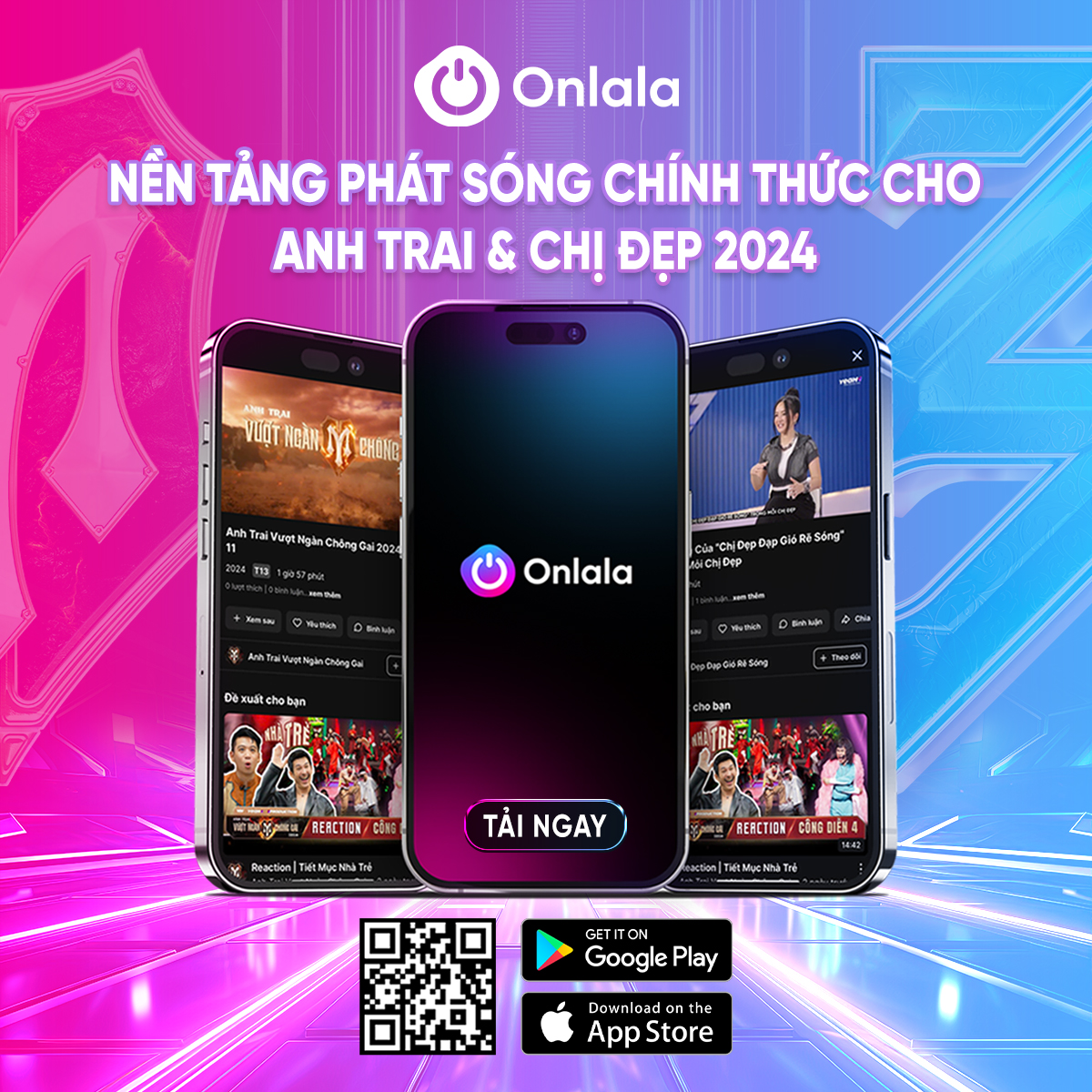 Ứng dụng Onlala sẽ phát sóng 2 show truyền hình 'Anh Trai Vượt Ngàn Chông Gai' và 'Chị Đẹp Đạp Gió'