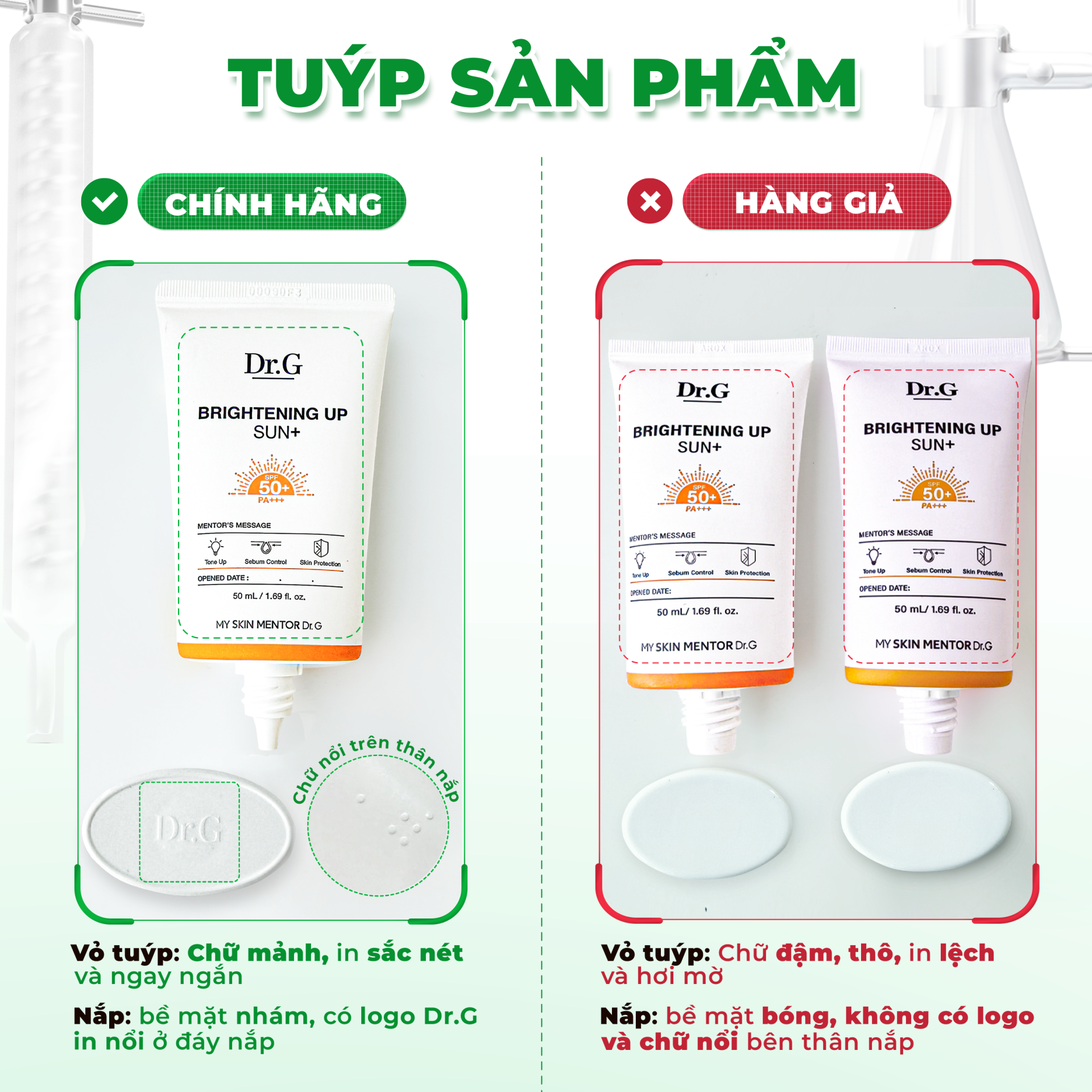 Phân biệt hàng thật - giả kem chống nắng Dr.G Brightening Up Sun+ với 5 điểm dễ nhận biết nhất - ảnh 3
