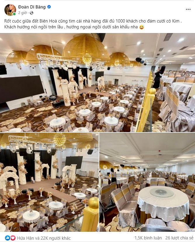 Đoàn Di Băng khoe nơi tổ chức tiệc cưới với quy mô 1000 khách cho nhân viên.
