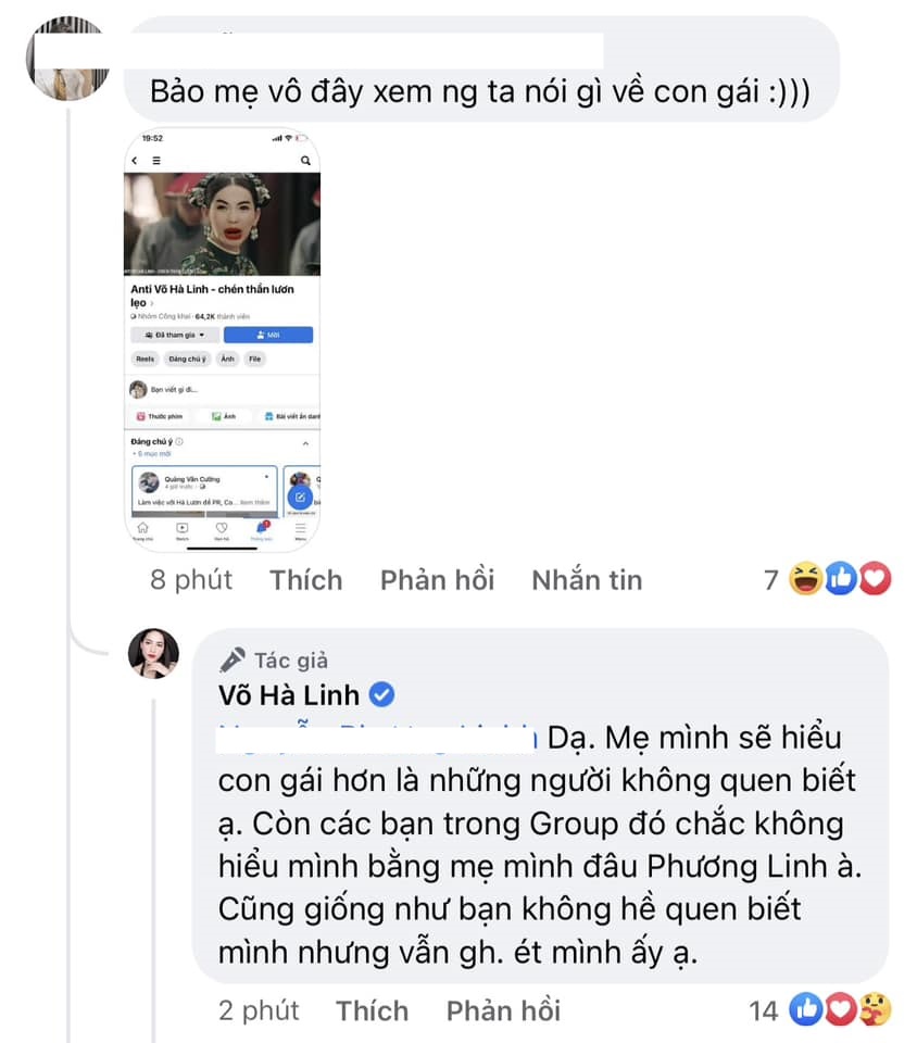 Hà Linh đáp trả khi bị một cư dân mạng đòi thêm mẹ của nữ YouTuber vào group anti.