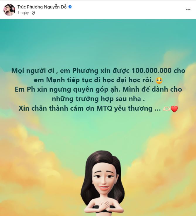 Phía em Mạnh sẽ ngưng nhận tiền giúp đỡ và gửi lời cảm ơn mọi người (ảnh: Facebook Trúc Phương Nguyễn Đỗ).