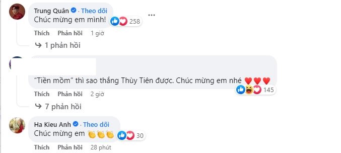 Dàn Hoa hậu và sao Việt chúc mừng Thùy Tiên.