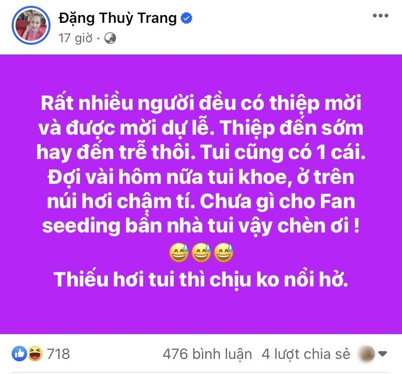 Dòng trạng thái gây tranh cãi của Đặng Thùy Trang