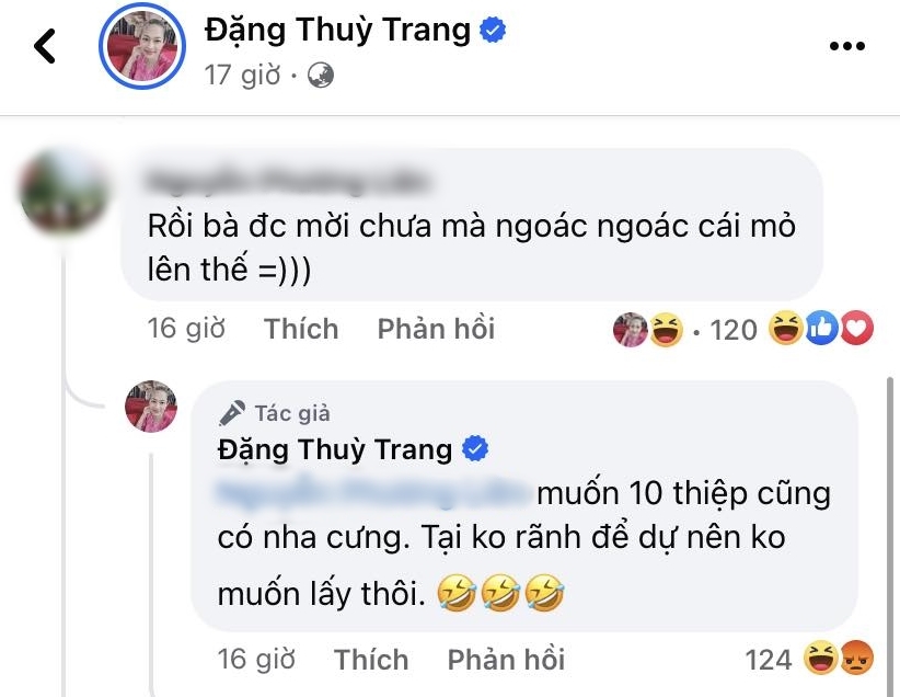 Đặng Thùy Trang tuyên bố mình muốn 10 cái thiệp cũng có khiến CĐM tranh cãi.