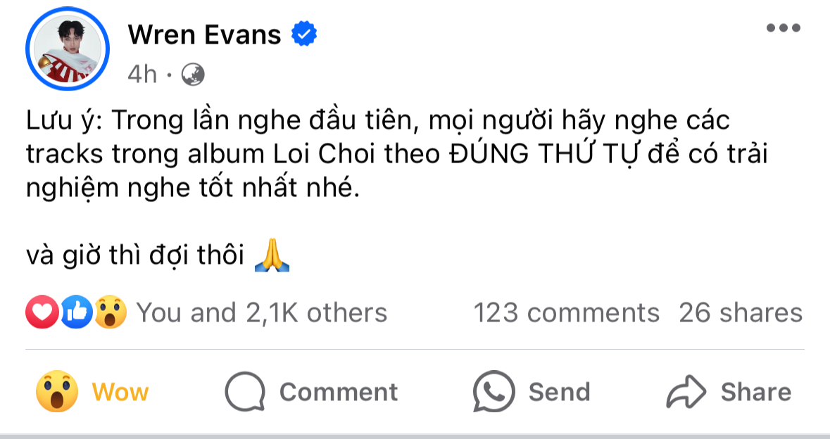 Wren Evans: đang “on top' với liên hoàn hit, bất ngờ thông báo ra mắt full album - ảnh 1