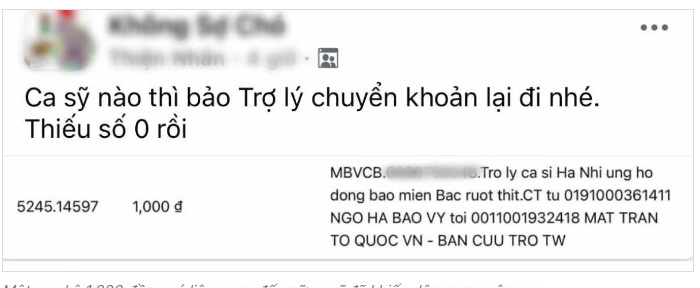Sự thật đằng sau việc ca sĩ Hà Nhi bị chỉ trích vì sao kê ủng hộ chỉ 1.000 đồng - ảnh 1