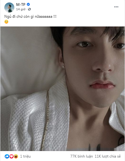 Khoảnh khắc khoe ảnh giường chiếu của Sơn Tùng M-TP đạt lượng tương tác cực lớn trên fanpage 'M-TP'.