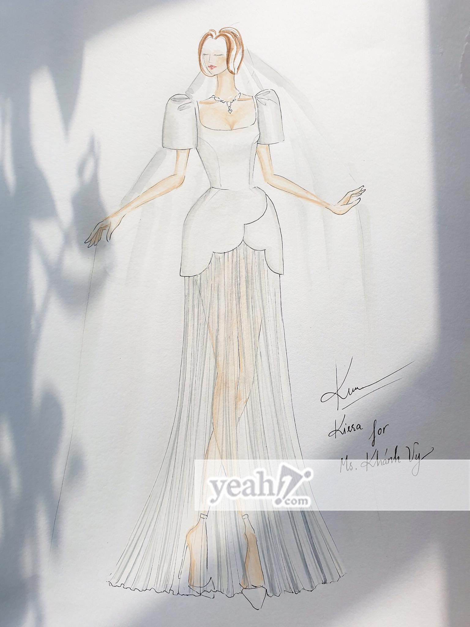 Hình ảnh phác thảo 2 bộ váy cưới cô dâu Khánh Vy sẽ diện trong hôn lễ sắp tới