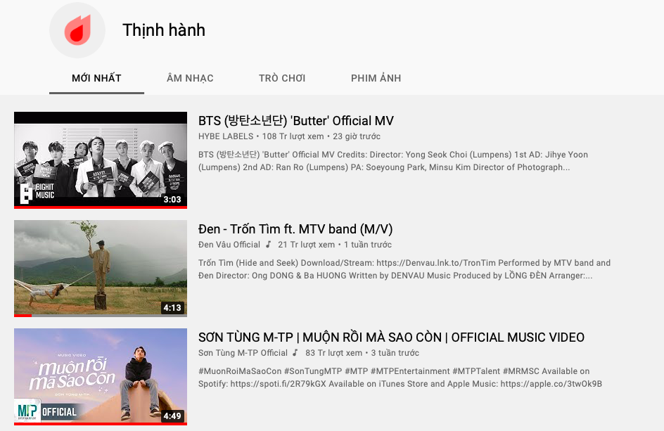 Sau 8 ngày, Trốn tìm của Đen Vâu chính thức mất Top 1 Trending Youtube vào tay Butter của BTS