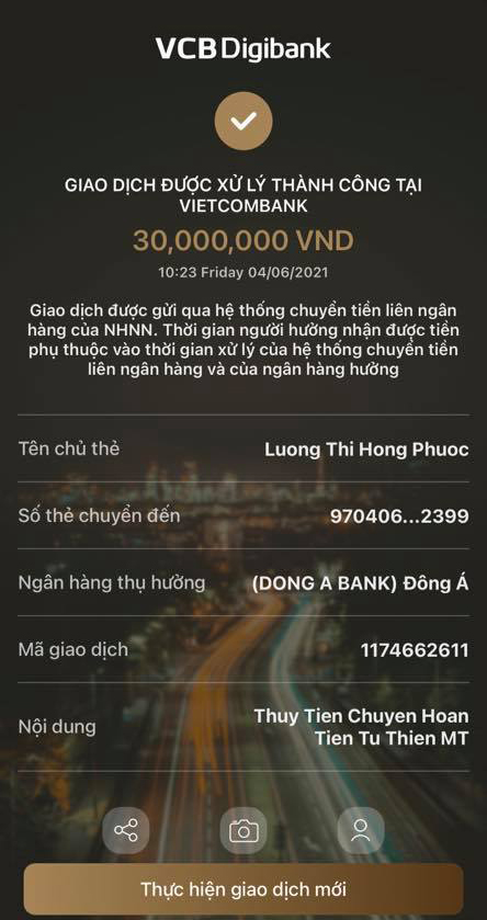 Ca sĩ Thuỷ Tiên đã tiến hành hoàn trả 30 triệu đồng cho khán giả T.H