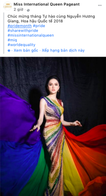 Hình ảnh Hương Giang được fanpage 'Miss International Queen Pageant' chia sẻ gây chú ý