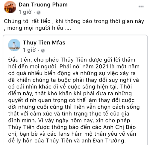 Đan Trường và Thuỷ thông báo ly hôn sau 8 năm chung sống