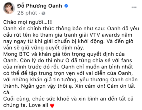 Phương Oanh quyết từ chối đề cử VTV Awards dù thành công với vai diễn trong 'Hương vị tình thân', nguyên nhân do đâu? - ảnh 1