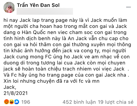 Xuất hiện fanpage tự nhận Jack lập cho con gái, Thiên An lập tức phủ nhận