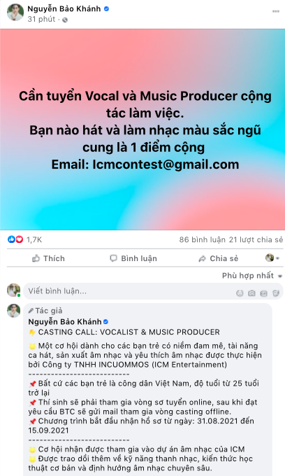 Phía K-ICM thông báo tuyển Vocal và Music Producer