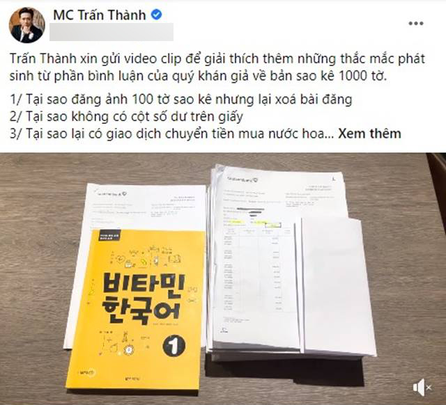 Ốc Thanh Vân chia sẻ bài đăng giải thích chuyện sao kê của MC Trấn Thành