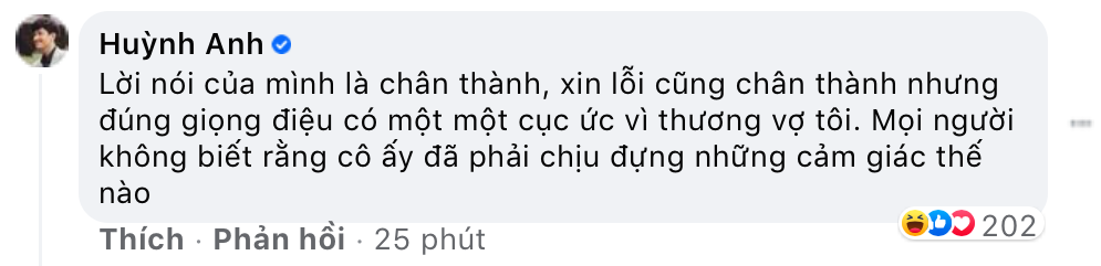 Huỳnh Anh cho biết thương vợ buồn trước những áp lực dư luận