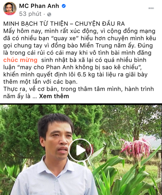MC Phan Anh liên tục chia sẻ thông tin về chuyến thiện nguyện ở miền Trung năm 2016
