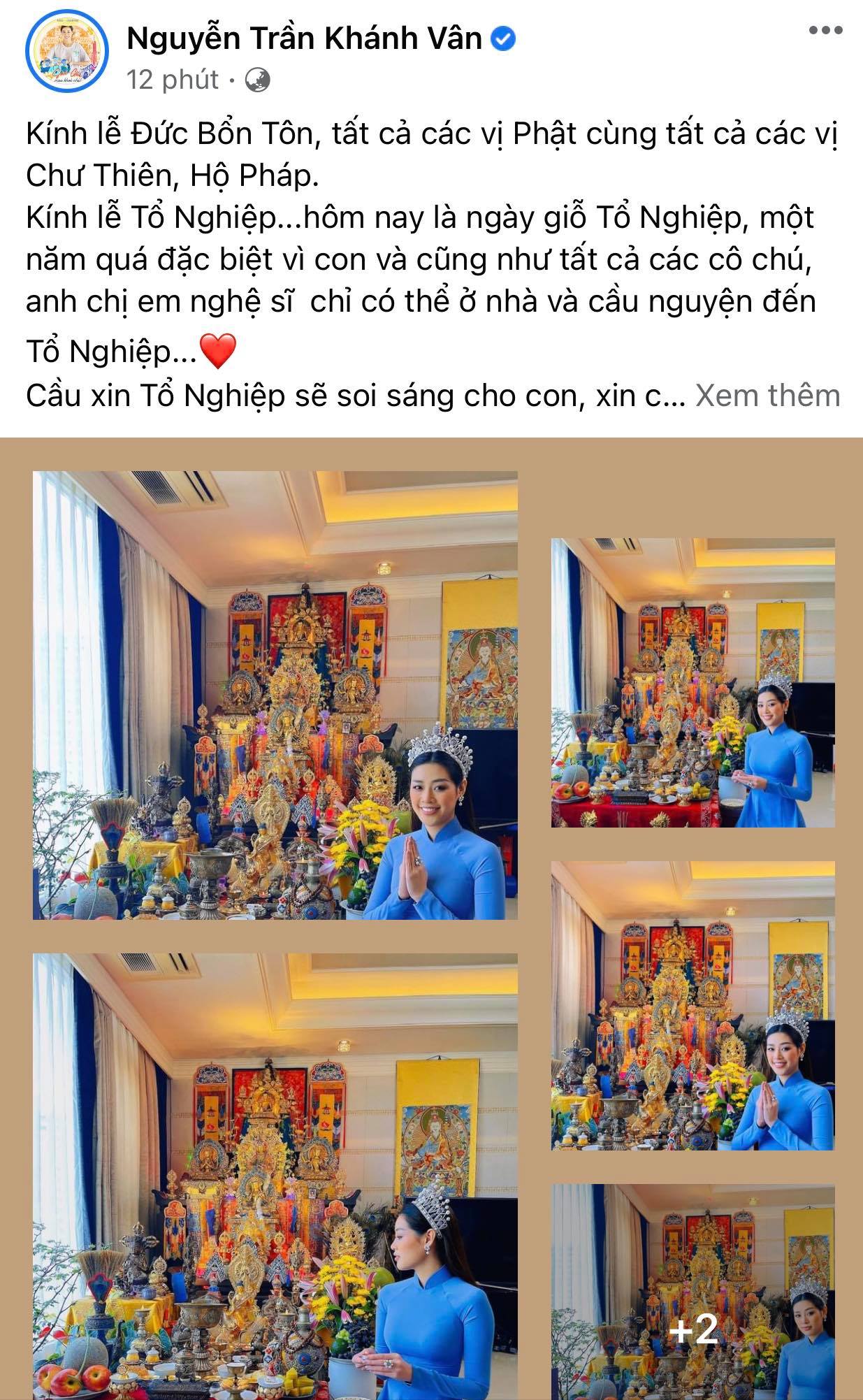 Hoa hậu Hoàn vũ Việt Nam 2019 - Nguyễn Trần Khánh Vân bày biện kì công để cúng tổ nghiệp. 