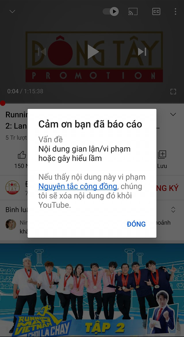 Cư dân mạng 'report' video lẫn kênh Youtube đăng tải các tập 'Running Man Việt Nam'