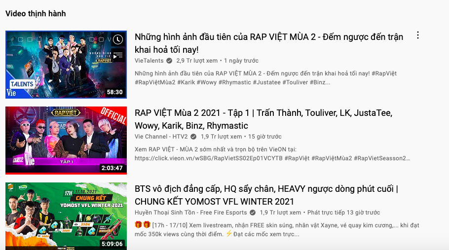 'Rap Việt' mùa 2 đang chiếm lĩnh các vị trí cao nhất trên Top Trending Youtube Việt Nam