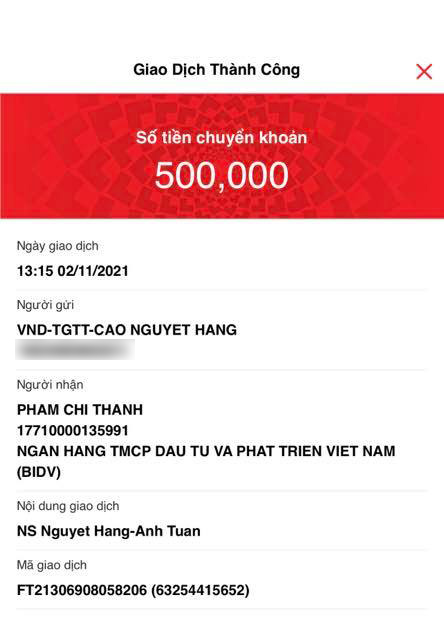 Vợ chồng diễn viên Nguyệt Hằng và Anh Tuấn - 500 nghìn đồng