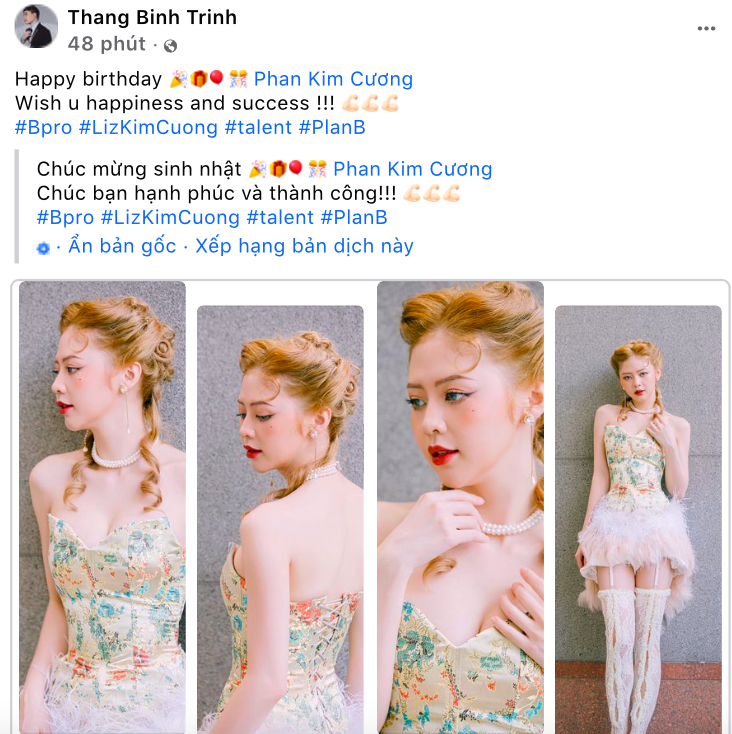 'Chủ tịch' Trịnh Thăng Bình chúc mừng sinh nhật 'gà cưng' Liz Kim Cương