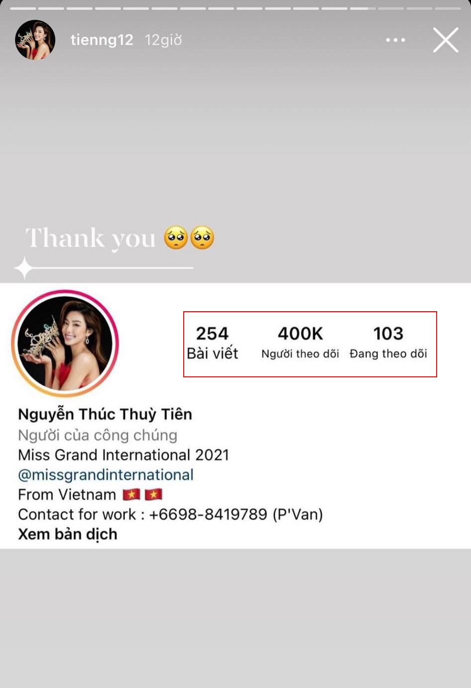 Nguyễn Thúc Thùy Tiên ăn mừng cột mốc 400k trên Instagram...