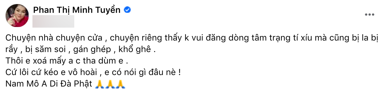 Tranh cãi chuyện nhiều nghệ sĩ bênh vực Hữu Tín bị bắt vì dùng chất cấm, coi đây là sự cố? Nữ diễn viên Minh Tuyền xoá vội status vì có ý bênh vực Hữu Tín