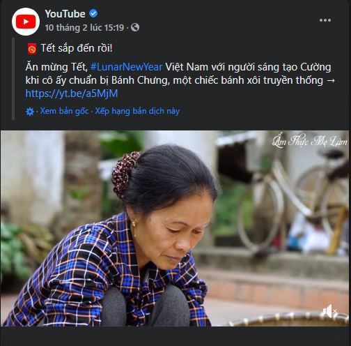 Fanpage của Youtube chia sẻ video làm bánh chưng của kênh 'Ẩm thực mẹ làm'.