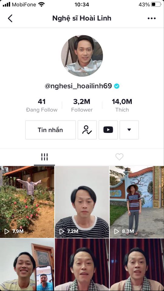 Kênh Tiktok 4 ngày 3 triệu Follow của danh hài Hoài Linh.