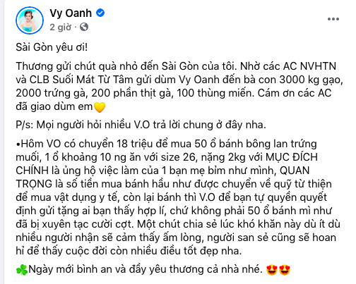 Vy Oanh chính thức lên tiếng việc tặng 50 ổ bánh cho bác sĩ tuyến đầu, tiết lộ con số khủng các món quà đang chuẩn bị